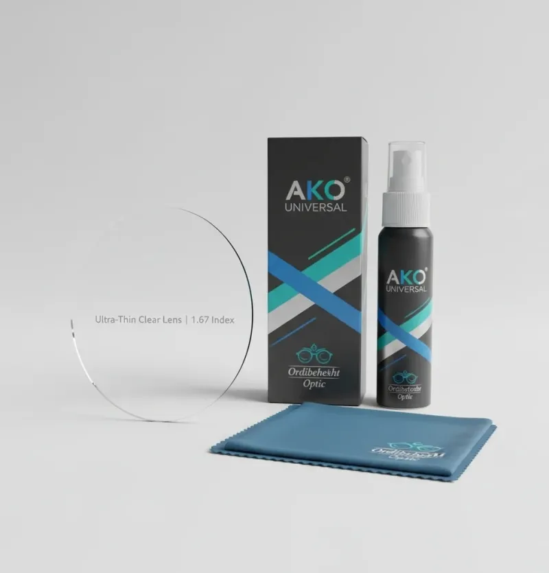 عدسی فوق فشرده شفاف (Clear) AKO UNIVERSAL 1.67 – سبکترین عدسی ضد UV عینک طبی