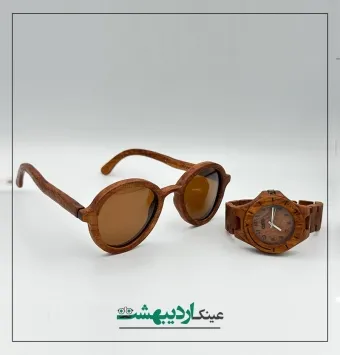 عینک آفتابی و ست ساعت چوبی کد012✔️