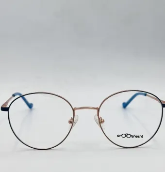 عینک طبی گرد طلایی اردیبهشت مدل XJ1005 با دسته فنر دار و دیزاین آبی تدریجی