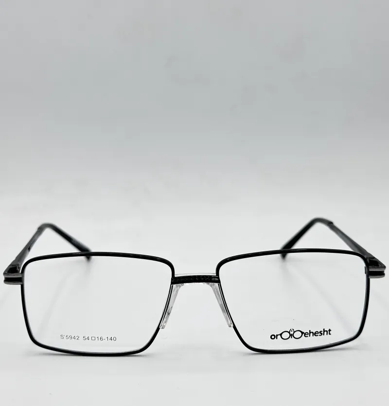 عینک طبی مردانه فلزی دسته فنر دار و دیزاین مشکی مدل S5942