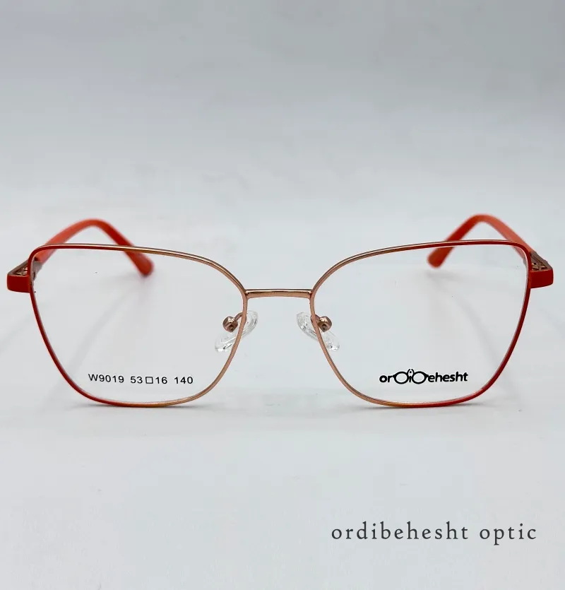 عینک طبی زنانه اردیبهشت مدل W9019 | دسته و فریم نارنجی طلایی