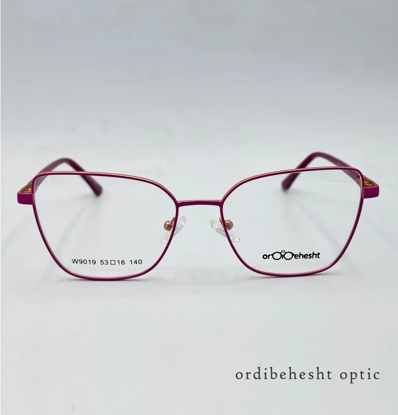 عینک طبی زنانه اردیبهشت مدل W9019 | فریم صورتی فلزی با روکش ضد حساسیت