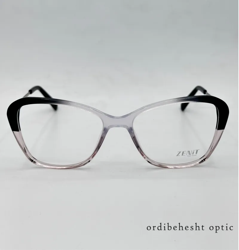 .عینک طبی زنانه زنیت ZE-3313 | فریم مشکی صورتی تدریجی، دسته مشکی نقرهای