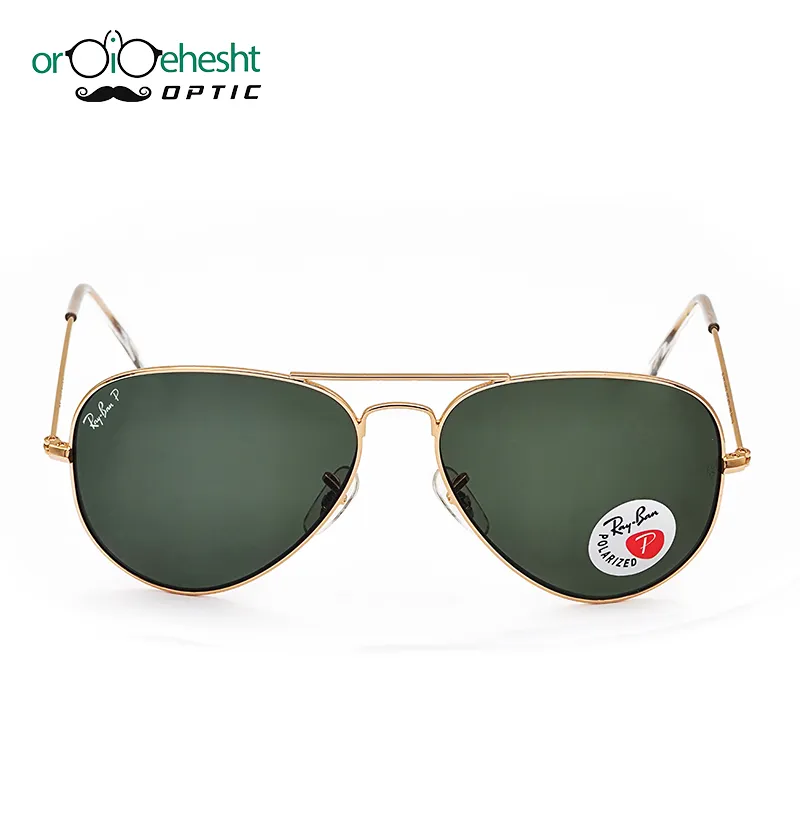 عینک آفتابی ری‌بن خلبانی (Aviator) فریم طلایی | عدسی سبز G-15 پلاریزه (Polarized)