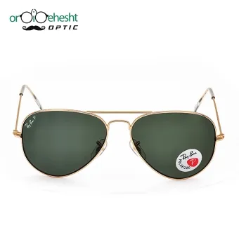 عینک آفتابی ری‌بن خلبانی (Aviator) فریم طلایی | عدسی سبز G-15 پلاریزه (Polarized)