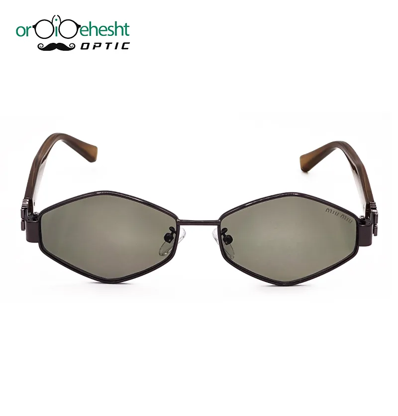 عینک آفتابی شش‌ضلعی فریم مشکی | عدسی سبز دودی UV400 | مدل مینیمال مدرن
