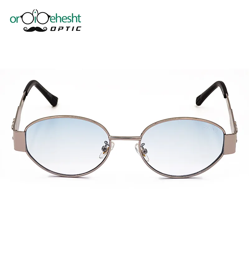 عینک آفتابی بیضی فریم نقرهای | لنز آبی گرادیانت | سبک مینیمال UV400