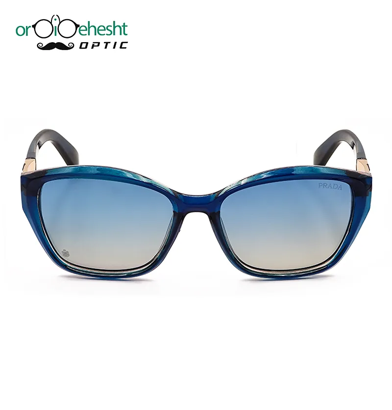 عینک آفتابی پرادا (PRADA) فریم آبی شفاف | لنز آینهای آبی–نقرهای UV400 | طراحی فشن لاکچری