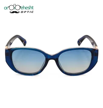 عینک آفتابی زنانه فریم دودی تیره | لنز آبی آینه‌ای UV400 | مدل فشن لاکچری