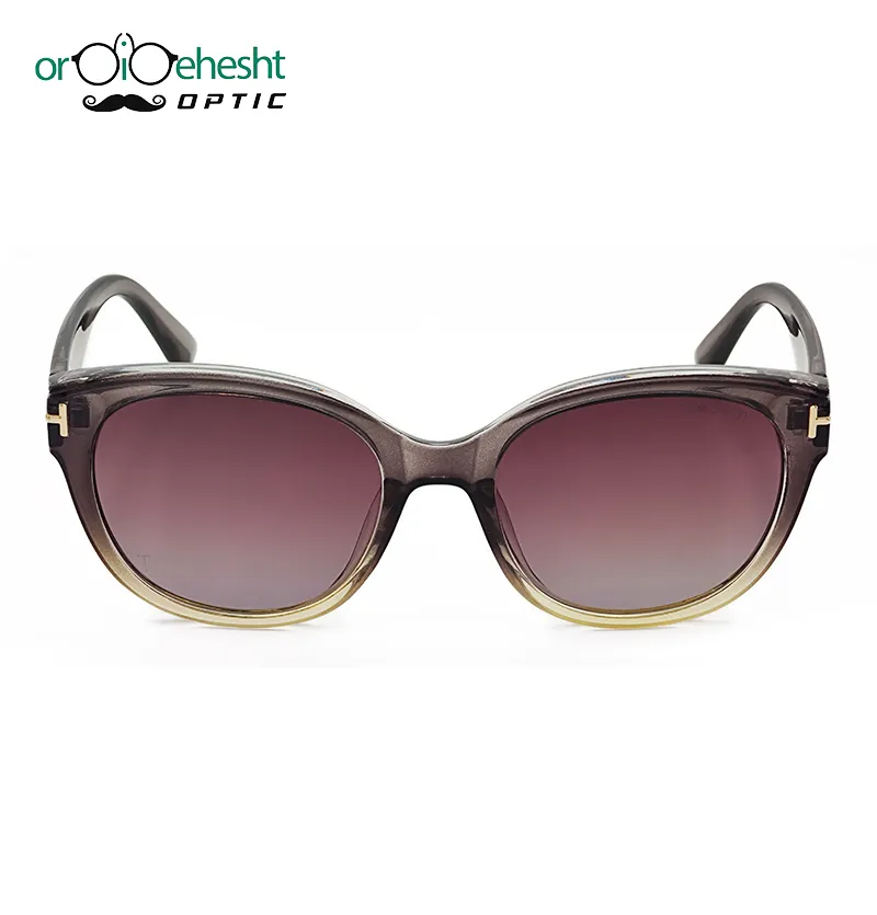 عینک آفتابی زنانه فریم دودی–عسلی گرادیانت | لنز بنفش گرادیانت UV400 | مدل گربهای فشن