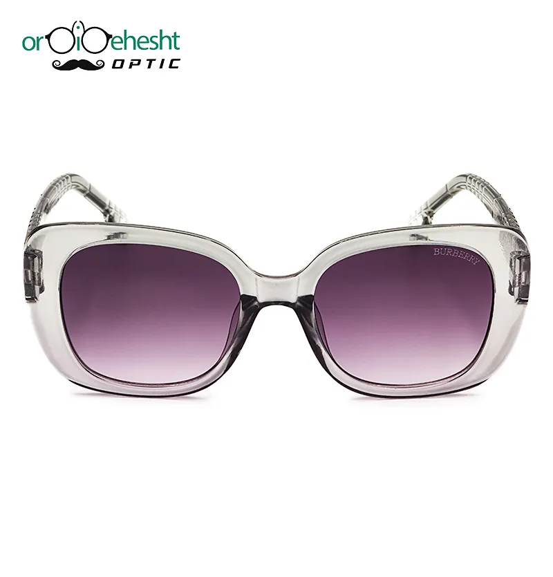 عینک آفتابی فشن شفاف دودی مدل F001B طرح Burberry با لنز بنفش گرادیانت
