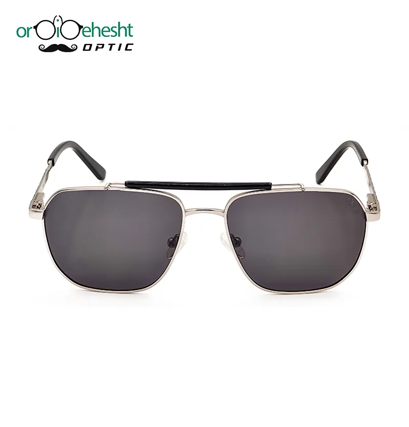 عینک آفتابی فلزی نقرهای مدل 6637 طرح DUTTI با لنز مشکی UV400