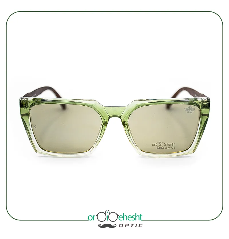عینک آفتابی زنانه/یونیسکس Kaya مدل RE2540 فریم سبز کریستالی با دسته طرح‌چوب | UV400 ساخت Turkey