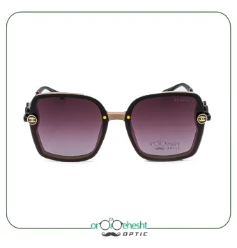 عینک آفتابی زنانه CHANEL استایل مدل کوچی 001 با لنز بنفش گرادیانت و فریم بژ مشکی | UV400