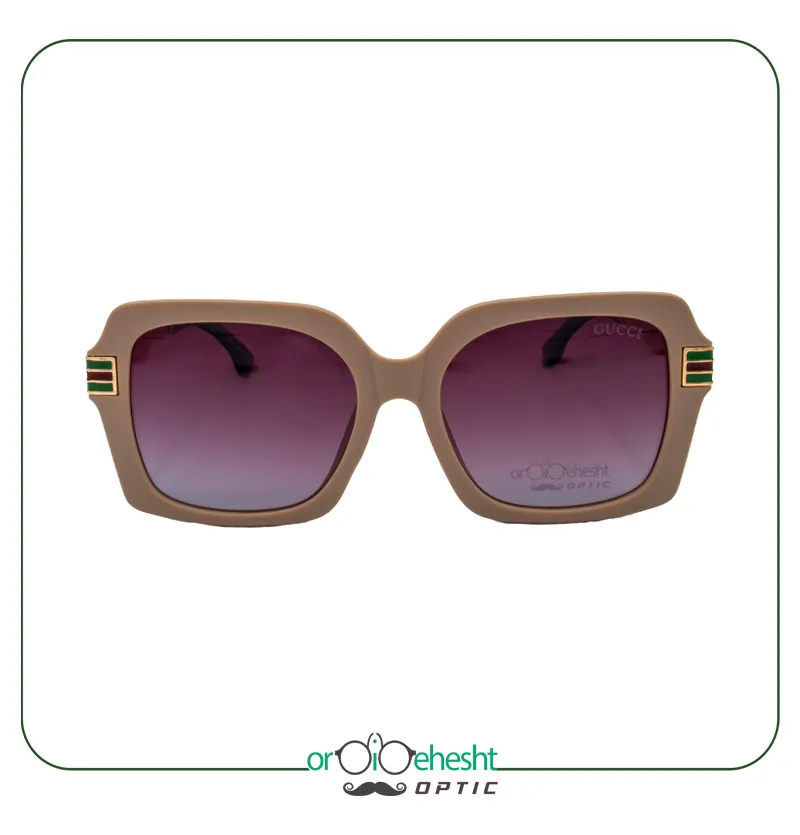 عینک آفتابی GUCCI | فریم کرم لوکس با جزئیات سبز قرمز