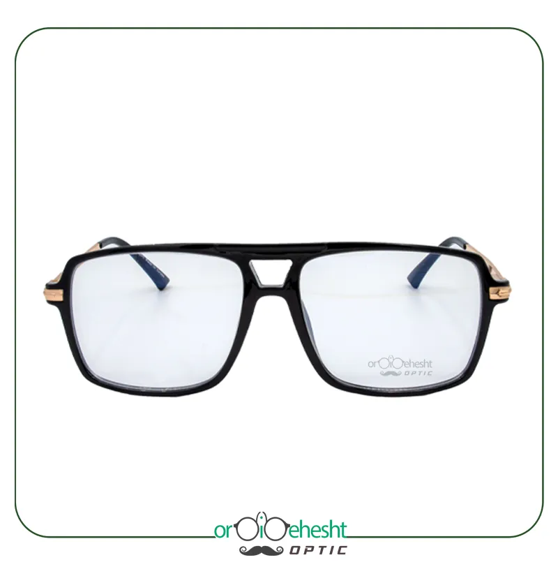 عینک طبی مردانه مشکی و طلایی | استایل کلاسیک و لوکس