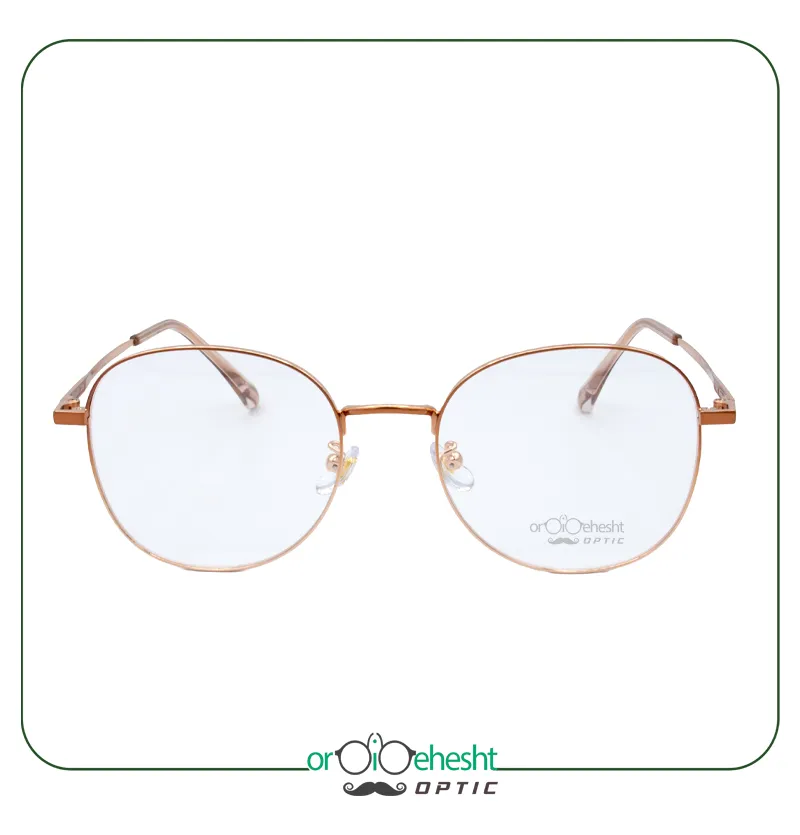 عینک طبی گرد فلزی طلایی شیک و سبک
