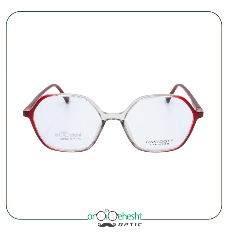 عینک طبی DAVIDOFF هشت‌ضلعی | فریم ترنسپرنت و دسته قرمز مدرن