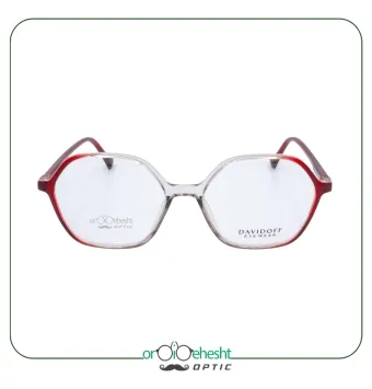 عینک طبی DAVIDOFF هشت‌ضلعی | فریم ترنسپرنت و دسته قرمز مدرن