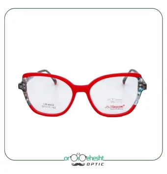 عینک طبی Kappa مدل LM-6032 | فریم قرمز گرد-کت‌آی با دسته طرح مرمر