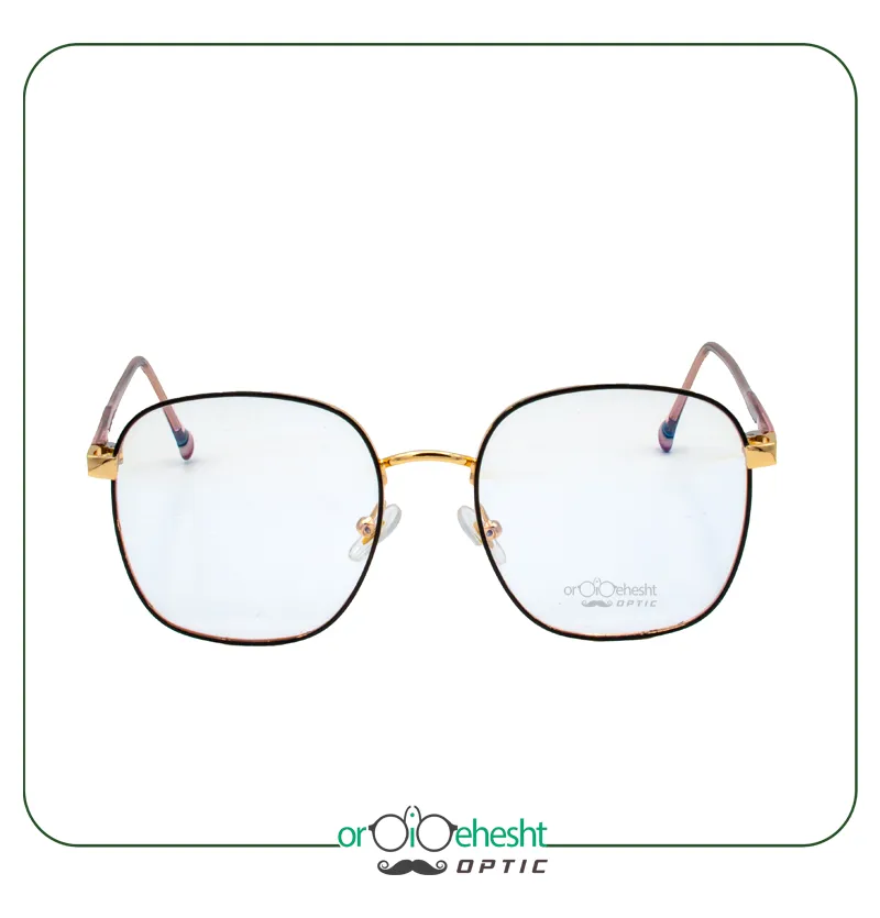 عینک طبی فلزی مربعی ORDIBEHESHT فریم ظریف با پل طلایی مدرن