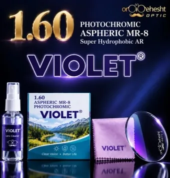 {عدسی عینک فتوکرومیک 1.60 آسفریک ویولت MR-8 (فشرده و نشکن)