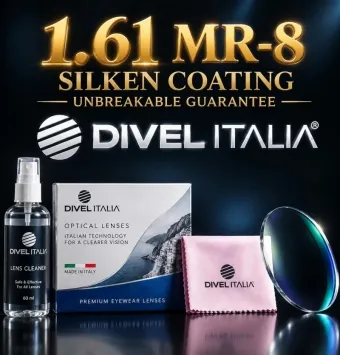 {عدسی 1.61 نشکن دیول ایتالیا متریال MR-8 پوشش سیلکن کوتینگ (Divel Italia 1.61 MR-8 Silken)