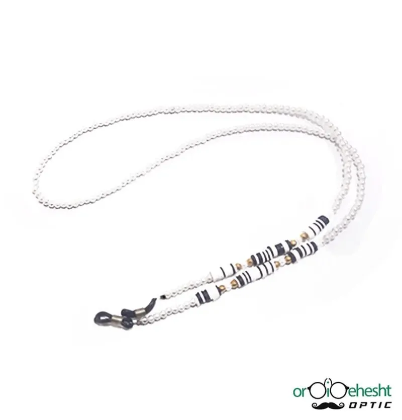 بند عینک با طراحی سنگی و مروارید رنگ سفید