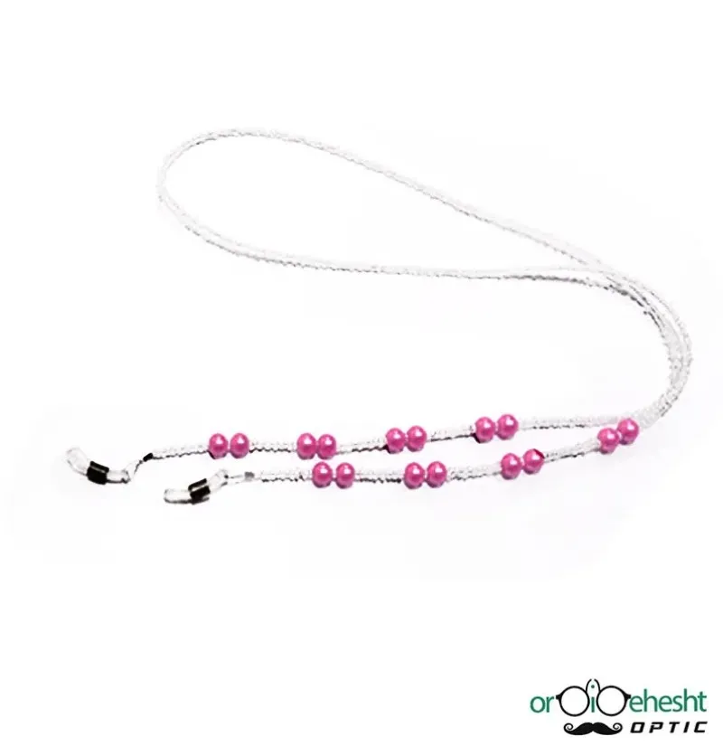 بند عینک با طراحی سنگی و مروارید رنگ صورتی