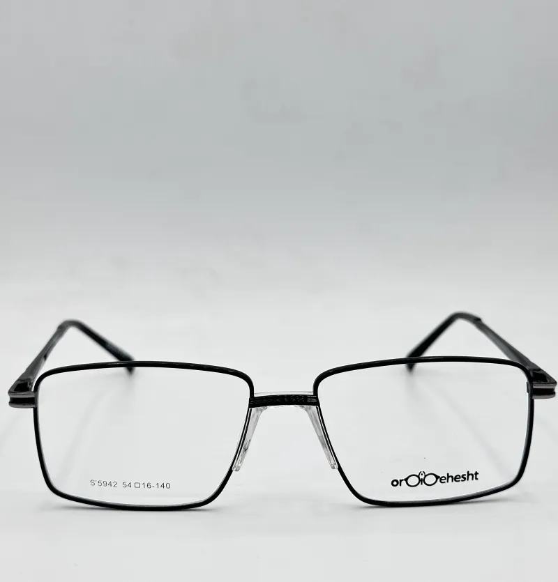 عینک طبی مردانه فلزی دسته فنر دار و دیزاین مشکی مدل S5942