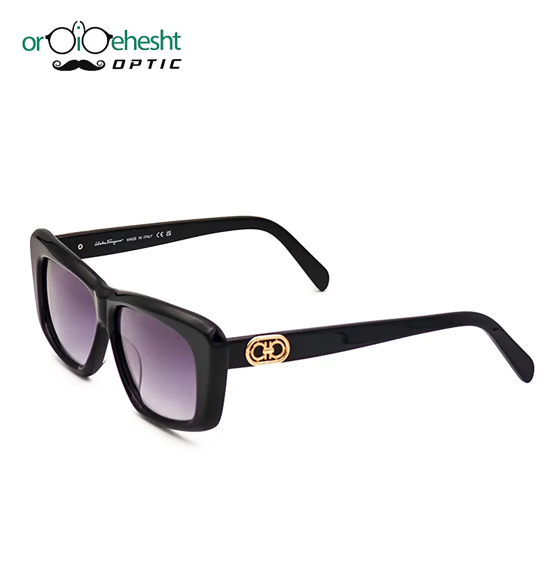 عینک آفتابی زنانه فریم مشکی براق با عدسی گرادیانت بنفش دودی | UV400