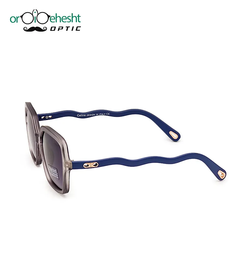 عینک آفتابی پلاریزه طوسی شفاف مدل 5887 طرح CELINE با دسته سرمه‌ای موج‌دار