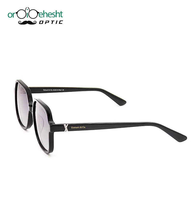 عینک آفتابی تیفانی (Tiffany & Co) فریم مشکی کلاسیک | لنز بنفش گرادیانت UV400 | طراحی مربعی لاکچری