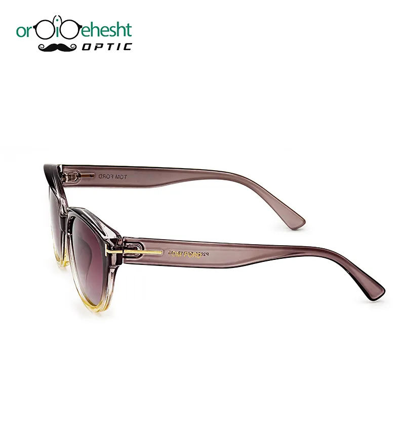 عینک آفتابی زنانه فریم دودی–عسلی گرادیانت | لنز بنفش گرادیانت UV400 | مدل گربه‌ای فشن