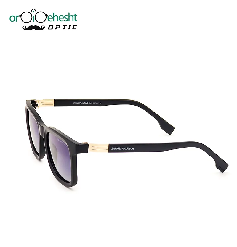 عینک آفتابی Emporio Armani | فریم مشکی مات مردانه | دسته فلزی نقره‌ای | لنز بنفش گرادیانت UV400 | مدل مستطیلی