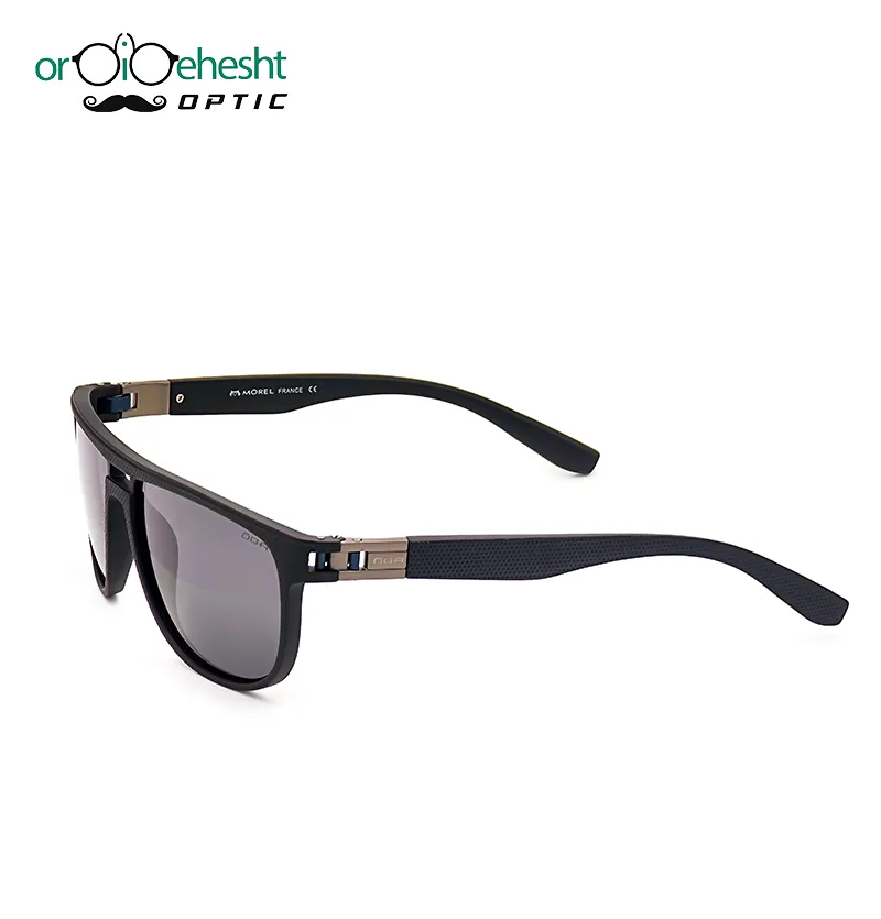 عینک آفتابی OGA مردانه | فریم مشکی مات اسپرت | دسته فلزی خاکستری | لنز دودی UV400 | مدل اسپرت پهن