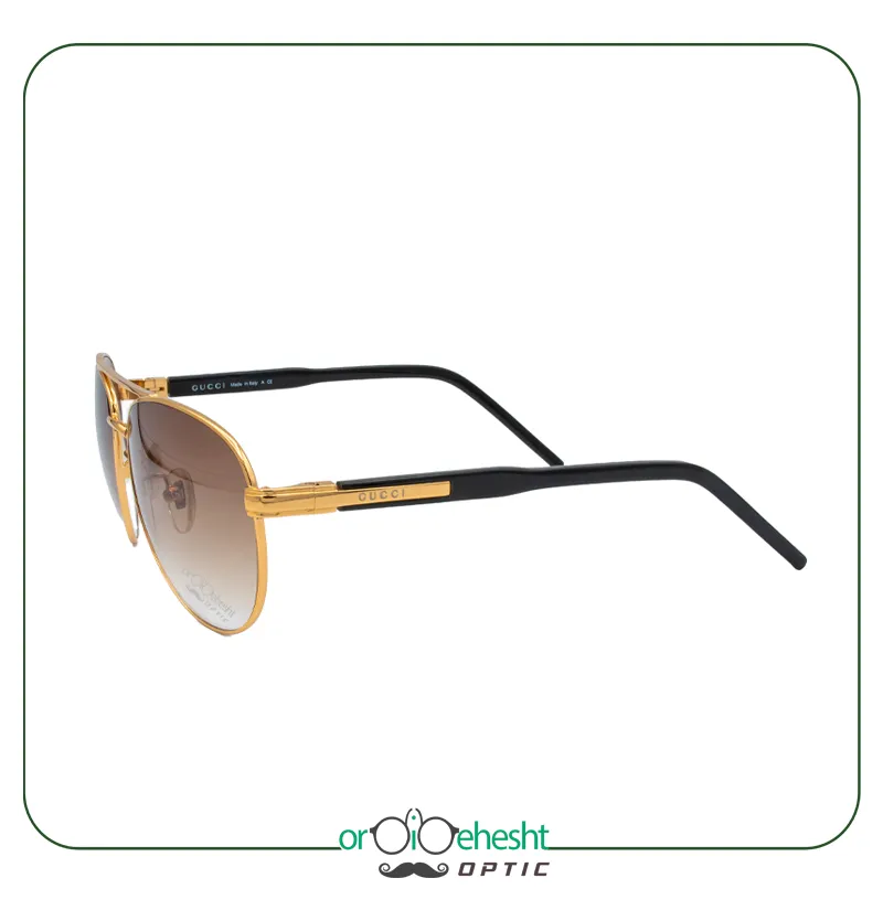 عینک آفتابی GUCCI مدل خلبانی فلزی طلایی با لنز قهوه‌ای گرادیانت UV400