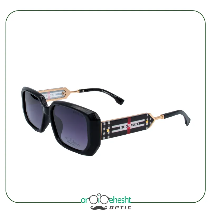 عینک آفتابی BURBERRY | فریم مشکی مستطیلی با لنز گرادیانت بنف