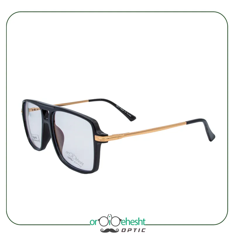 عینک طبی مردانه مشکی و طلایی | استایل کلاسیک و لوکس