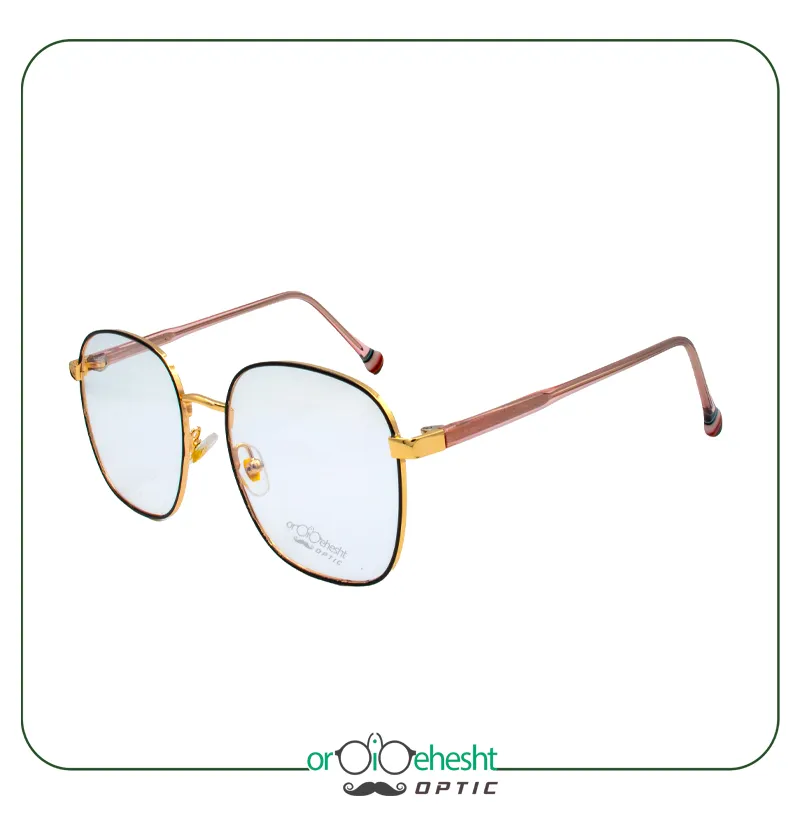 عینک طبی فلزی مربعی ORDIBEHESHT فریم ظریف با پل طلایی مدرن